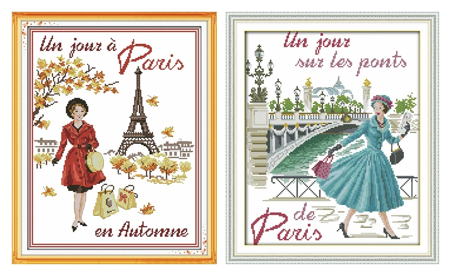 Fashion lady in Paris cross stitch kit count print 18ct 14ct 11 cotton silk embroidery DIY handmade needlework multi pictures