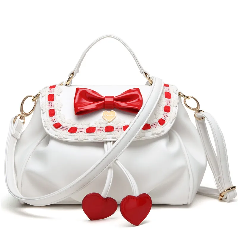 

Women Girls Lady Lolita Style To Alice Red Bow tie Heart Drawstring Lace Messenger Handbag New Designer