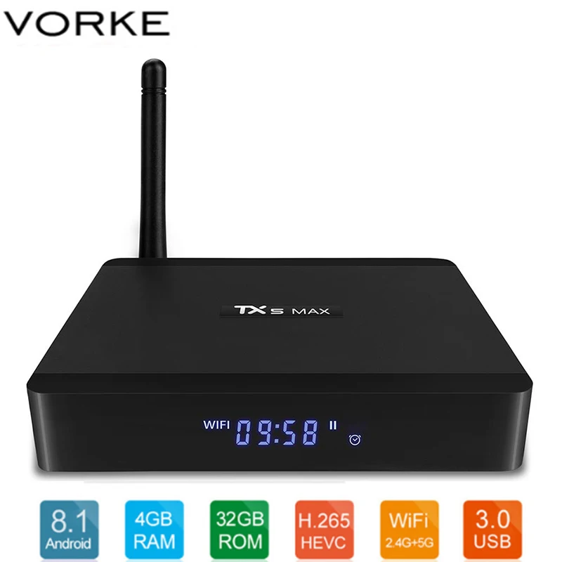 

TX5 Max Android 8.1 TV Box Amlogic S905X2 4GB LPDDR4 + 32GB EMMC 2.4GHz + 5GHz WiFi BT4.2 Support 4K H.265 Set-up Box