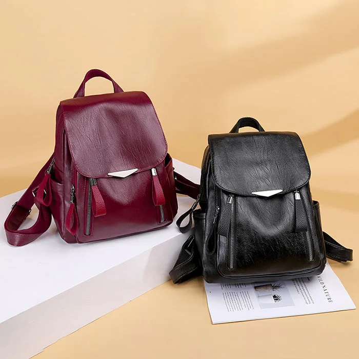 Женский рюкзак из искусственной кожи, Классический женский рюкзак на каждый день, дизайнерский рюкзак высокого качества, женский элегантный рюкзак красного и черного цвета