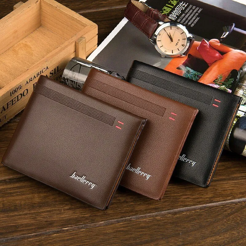 

baellerry 1x PU leather Men's cross-cutting line pattern 2 fold money Wallet 12*9.5*1.5cm, Black/Brown/Light Brown