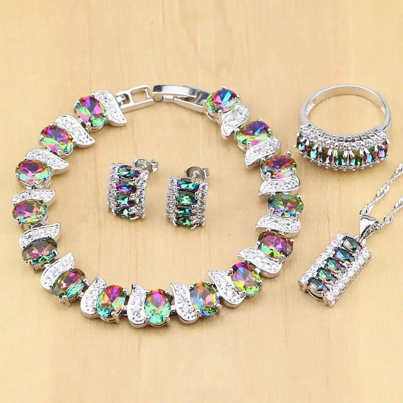 925 Silver Jewelry Mystic Rainbow Fire Imitation Stones