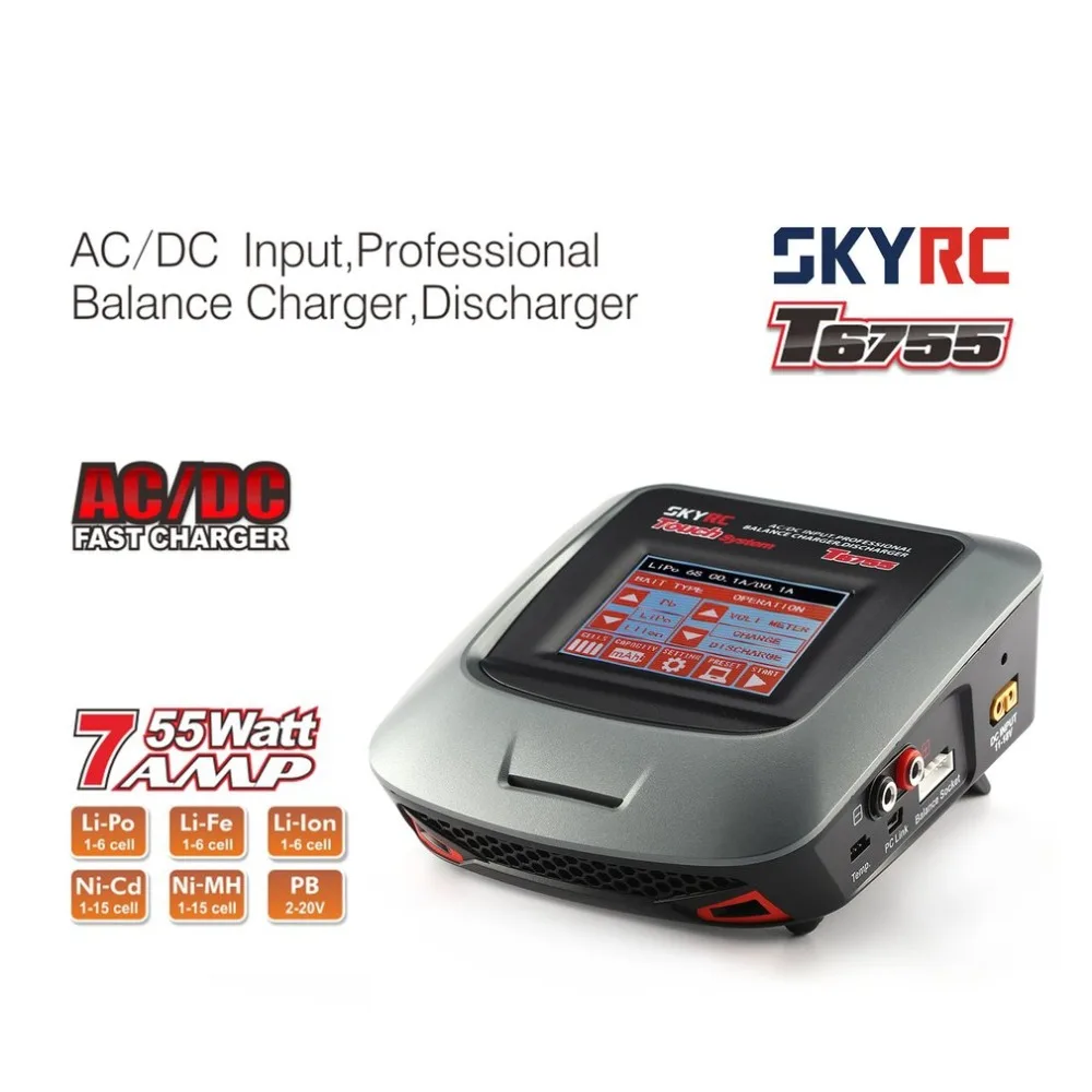 

SKYRC T6755 7A 55W AC DC Lipo Nicd LiIon NiMH Battery Balance Charger Discharger with 3.2inch Touch LCD Screen for RC Toys Parts