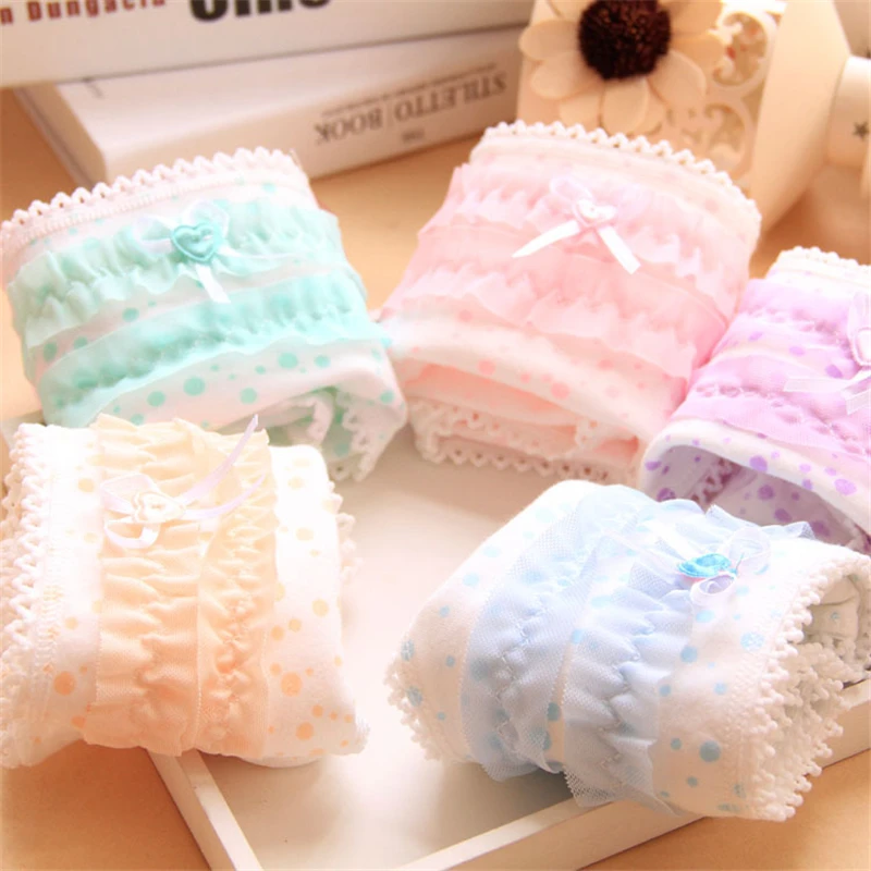 Dot Lace Ruffles Briefs Underwear Bow Panties Girls Breathable Young Women Lingerie Teenage Underpants Lovely Panties For Girl