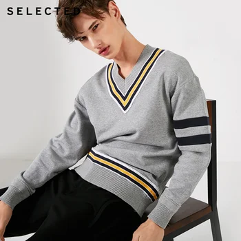 

SELECTED 100% Cotton Striped V-neck Knitted Men's Contrast Stitching Pullover Sweatshirt S | 41914D507