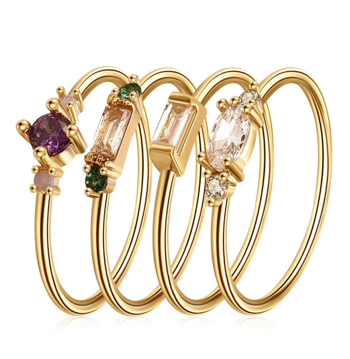 Fashion 4pcs/set Gold Color Plating Simple Boho Rings Women Zircon bohemian Engagement Rings