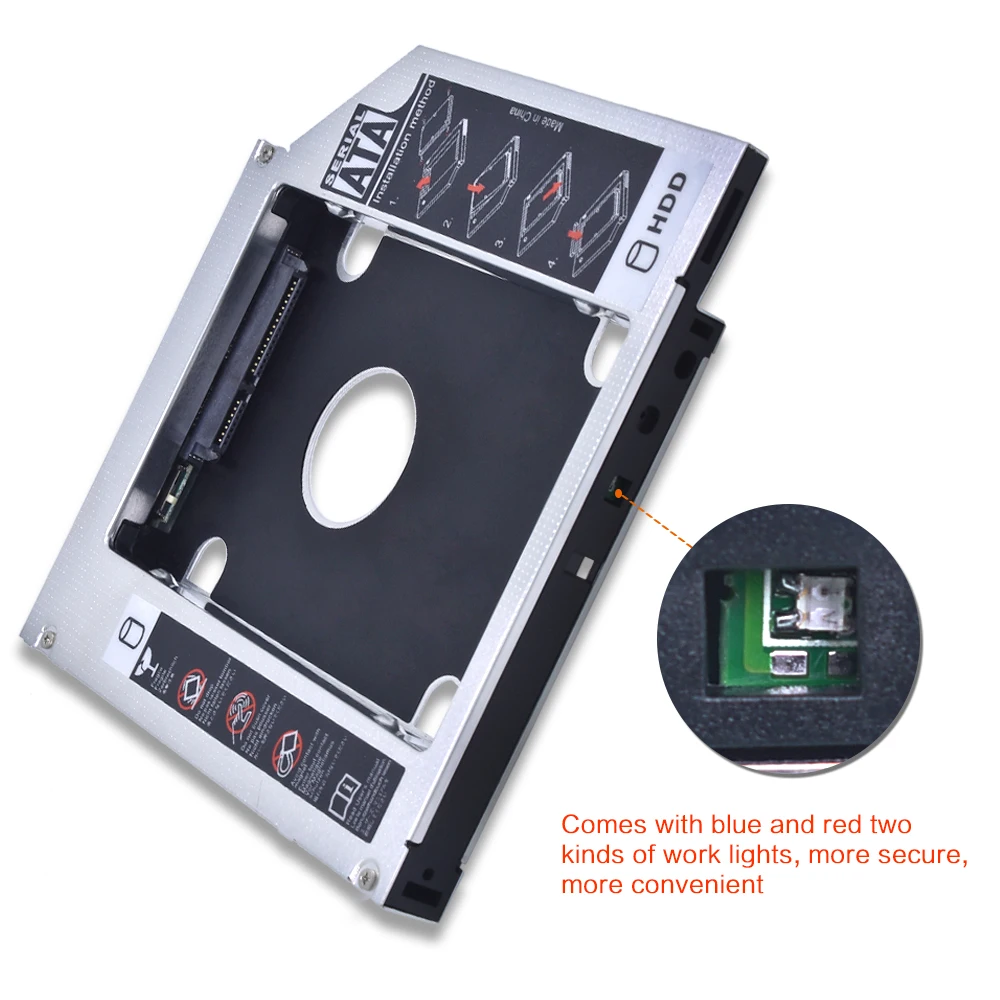 TISHRIC Универсальный алюминиевый 2-ой HDD Caddy 12,7 мм SATA 3,0 2," для ноутбука 12,7 мм ODD DVD-ROM Optibay чехол SSD коробка корпус