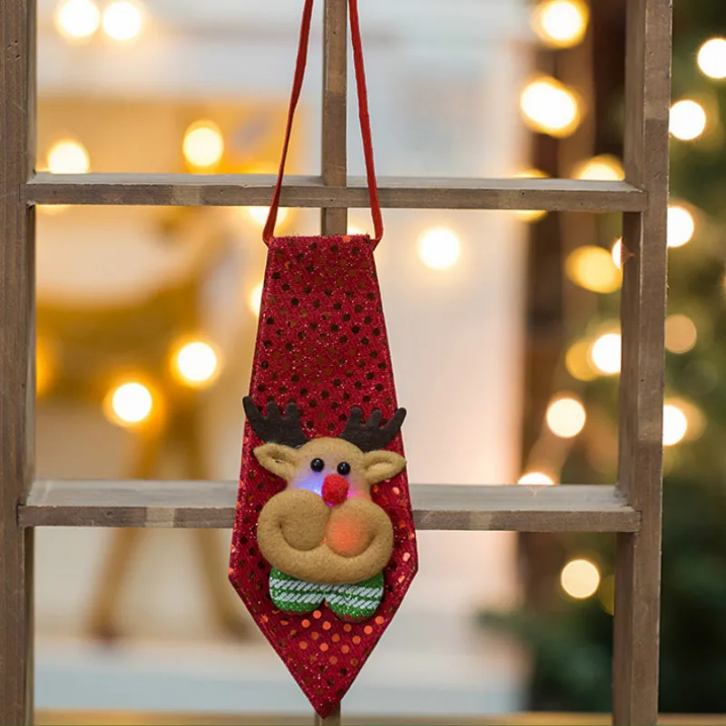 Мультфильм светящиеся Галстуки Санта Снеговик Олень Медведь ткань игрушки для детей фестивальный рейв Декор рождественские подарки - Цвет: Elk