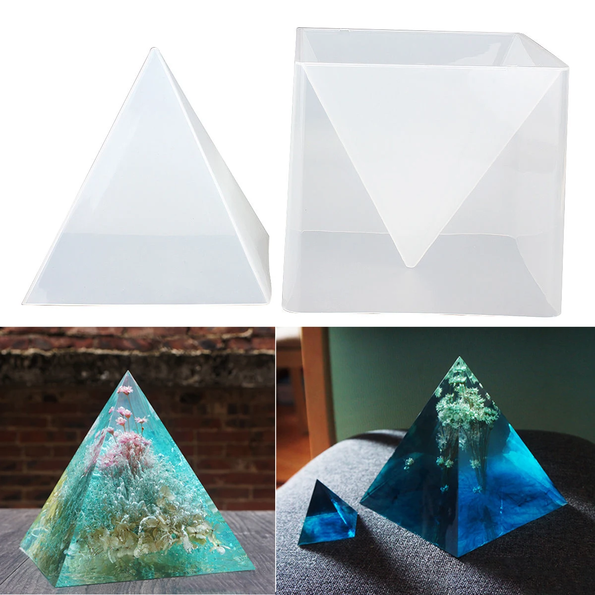 JX-LCLYL 1pc Super Pyramid Silicone Mould DIY Resin Craft Jewelry Mold + Plastic Frame