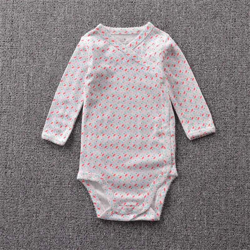 Нижнее белье для маленьких девочек Хлопковое боди с длинными рукавами и цветочным принтом, модный детский комбинезон для новорожденных до 18 месяцев - Цвет: B