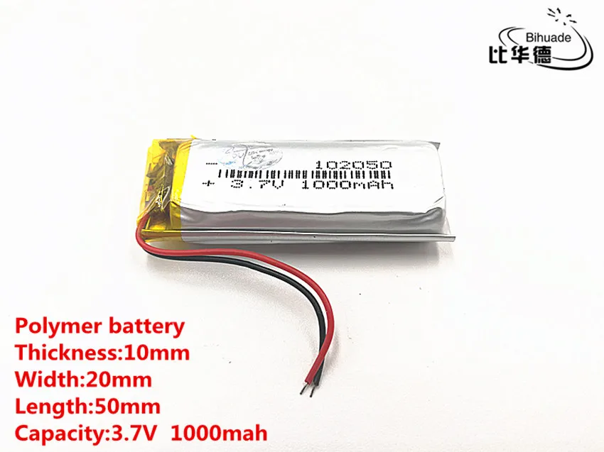 

2pcs/lot Good Qulity 3.7V,1000mAH,102050 Polymer lithium ion / Li-ion battery for TOY,POWER BANK,GPS,