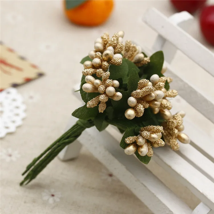 

12pcs/bouquet Artificial Flower Stem/Leaves DIY Wreath Wedding Home Party Decoration Bride Holding Mini Fake Flowers