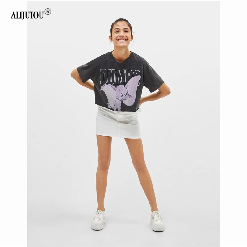 2019 zaraing Dumbo Woman t shirt Summer sexy Print Short Sleeve O Neck Cotton Women Short Top Slim Fit Soft Quality Tops Tee