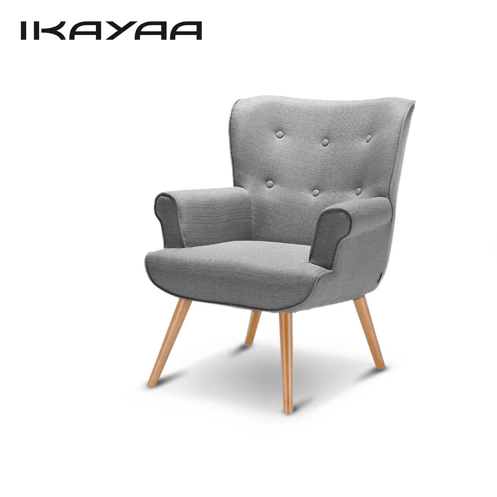 Ikayaa leinen tufted akzent stuhl sessel padded wohnzimmer club stuhl flügel zurück gelegentliche sofa für hotel