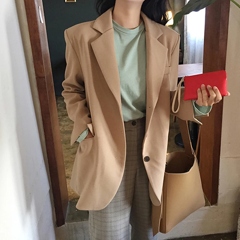 

BGTEEVER Casual One Button Women Blazer Full Sleeve Loose Female Jacket 2018 Streetwear Notched Collar Suits Outwear