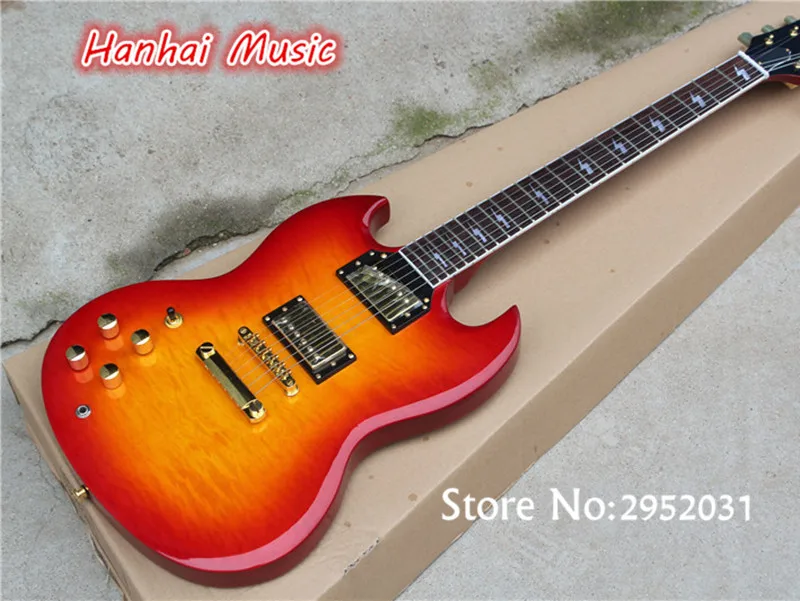 

Free Shipping- Left-hand Electric Guitar,Cherry Sunburst Color,Quilted Maple Veneer,Gold Hardware and can be Customized