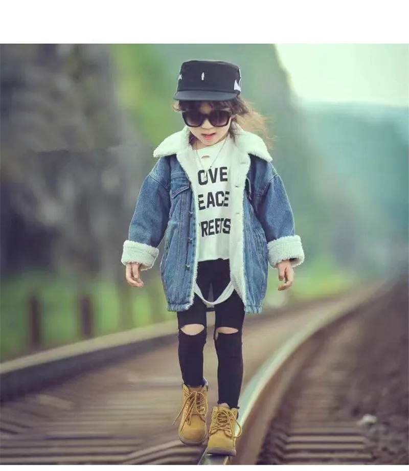 

Chidlren's Winter Coat Girls Jean Jacket For Girls Baby Girl Clothes Lamb Wool Warm Denim Outerwear Children Clothing Set