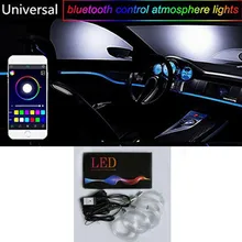 Новейшее 1 компл. Красочные RGB светодиодный салона автомобиля неоновые el Провода полосы света Авто приборной панели Декоративные светильники Звук активных приложение Управление комплект