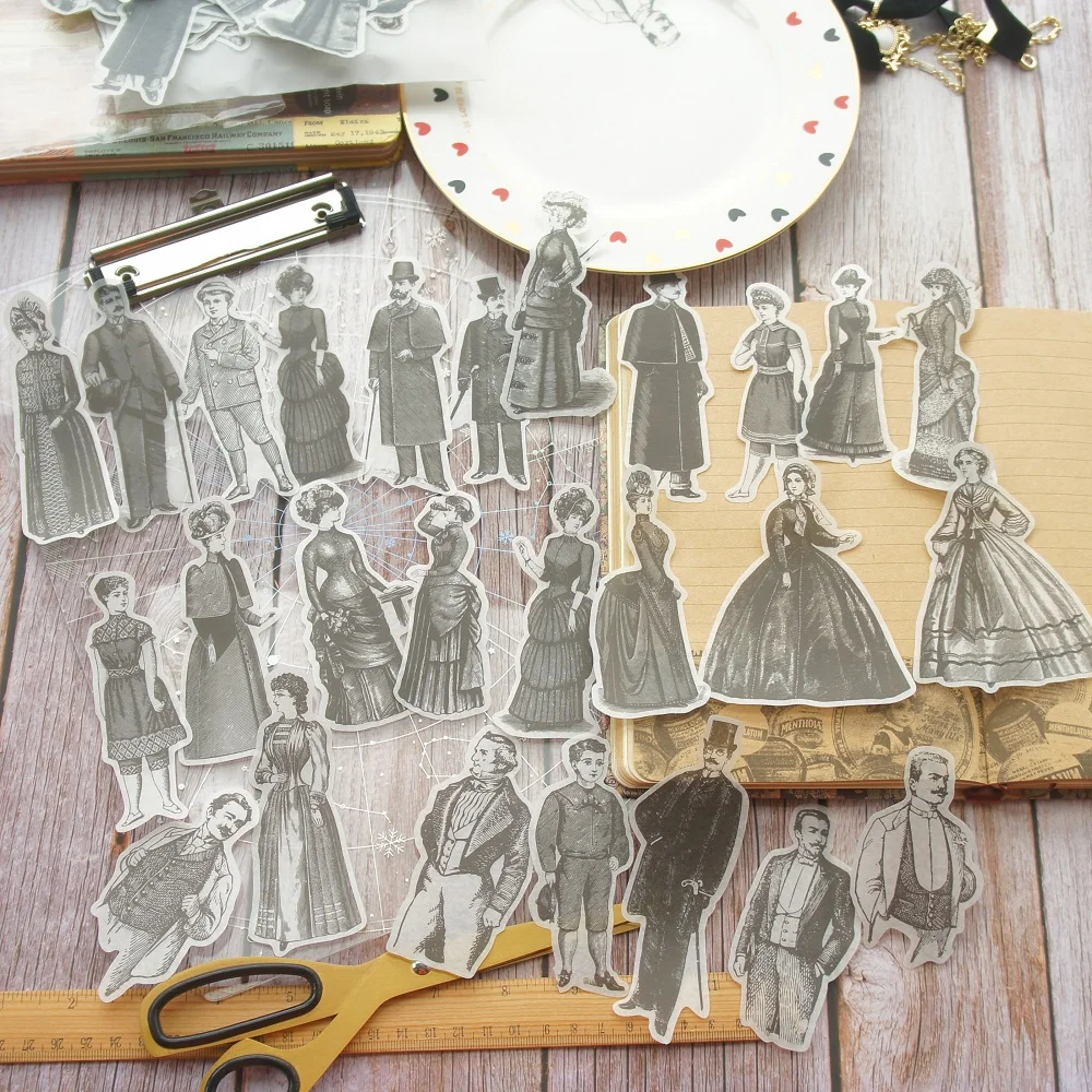 

45pcs Hand Paint Victorian Gentlemen and Ladies Style Paper Sticker Scrapbooking DIY Gift Packing Label Decoration Tag