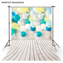 Виниловый фон для фотосъемки синий и серый воздушные шары белый деревянный пол день рождения дети фоны для фотостудии S-3023