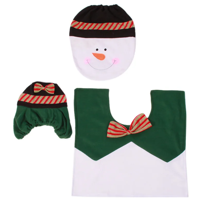 3 шт./компл. eco-friendly Милая Пижама с рождественским принтом, пижама с изображением снеговика Теплее Туалет моющаяся ткань сиденья для унитаза ковер украшения подарочный набор QB677599
