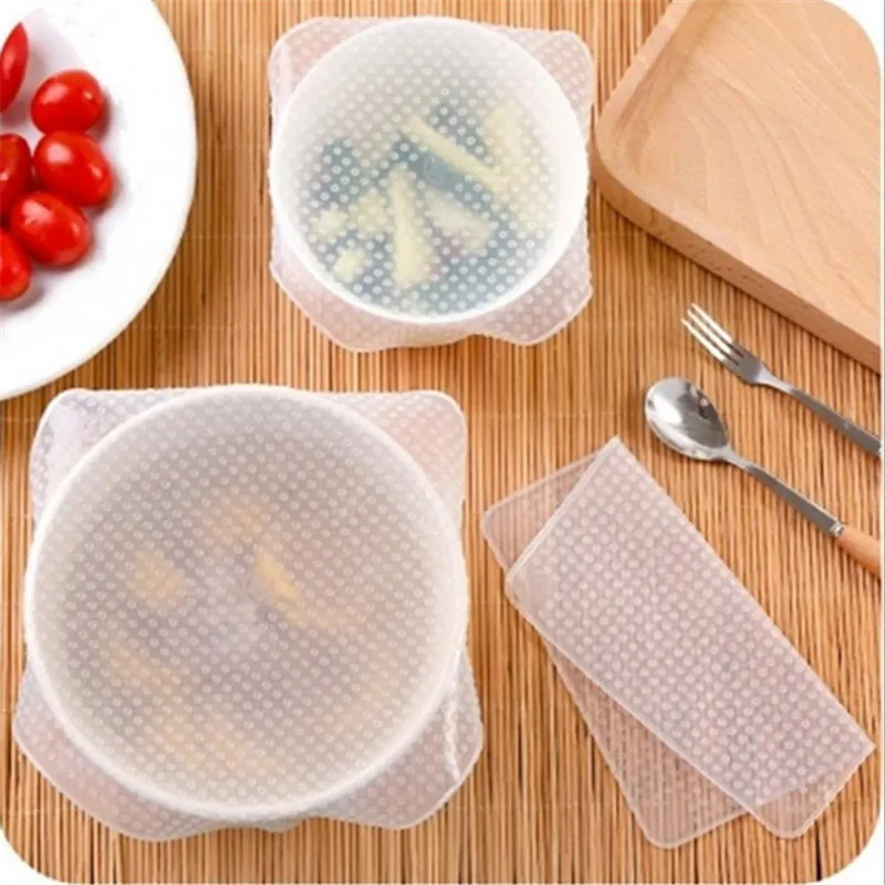 

Kitchen Accessories 3Pc Kitchen Gadget Silicone Fruit Wraps Seal Cover Stretch Cling Film Fruit Food Fresh Keep for Kitchen-S