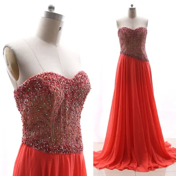 

MACloth Orange Sweep Train Strapless Floor-Length Long Crystal Chiffon Prom Dresses Dress M 264834 Clearance