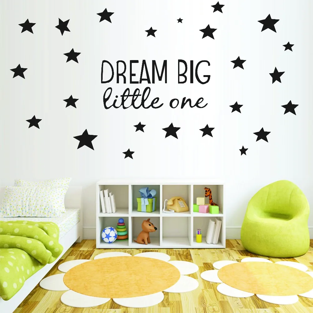 

Dream Big Little One Cartoon Wall Sticker Kids Bedroom Removable Wallpaper Art Decals Nursery Room DIY Home Decor Stars Sticker