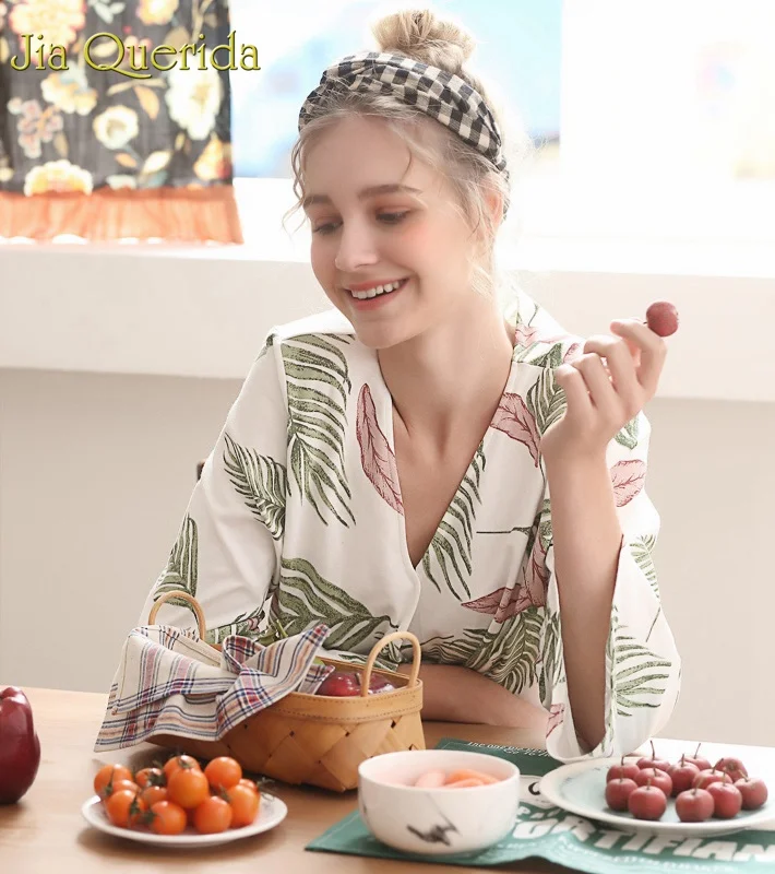 Pjs, Женский пижамный комплект в пляжном стиле, новинка, весенний трендовый пижамный комплект, домашняя одежда для отдыха, белье, пижама, хлопок, Цветочная Пижама