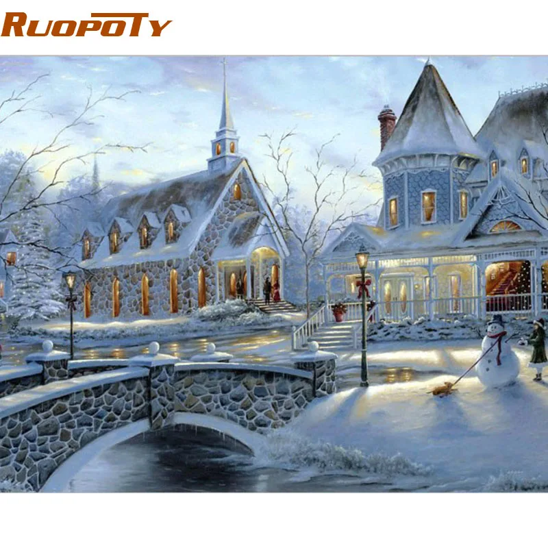 

RUOPOTY Frame Snow Landscape Diy Painting By Number Hand Painted Oil Painting For Home Decoration With Frame 40x50cm Unique Gift