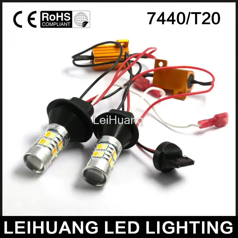 

T20 7440 Dual-Color Switchback LED DRL Turn Signal Light Kit Canbus Error Free white amber
