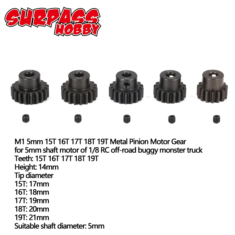 SURPASS HOBBY 5 шт. M1 5 мм 11 T-15 T/15 T-19 T/18 T-22 T/металлическая Шестерня мотор-редуктор Набор для 1/8 RC автомобиль грузовик щеточный бесщеточный мотор