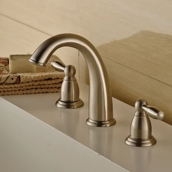 

Deck mounted double handle nickel basin mixer brushed nickel basin faucet crane bathroom faucet mixer tap water cock