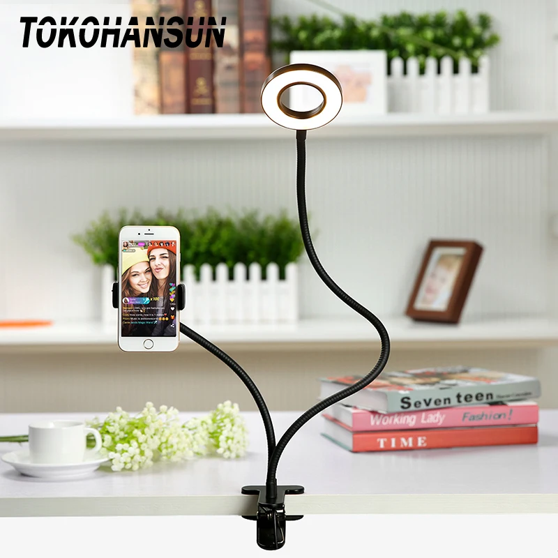 

Universal Selfie Ring Light with Flexible Mobile Phone Holder Lazy Bracket Desk Lamp LED Light for Live Stream Office Kitchen