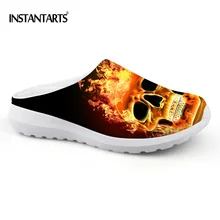 INSTANTARTS/стильные мужские сандалии с принтом «огненный череп»; Летние сетчатые шлепанцы в стиле панк; Мужская очень легкая пляжная обувь; zapatillas hombre
