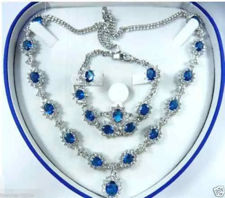 

Fine real 18KGP Fashion Cubic Zirconia Trendy Jewelry %Bridal Fashion Women Set blue Zirconia Necklace Earring Ring Bracelet
