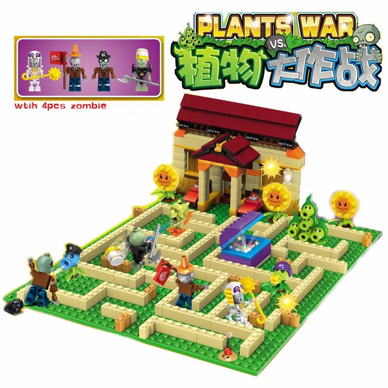 Pflanzen vs Zombies Garten Labyrinth Geschlagen Spiel Legoe Bauklötze Set Anime Figuren My World Spielzeug Für Kinder Geschenke