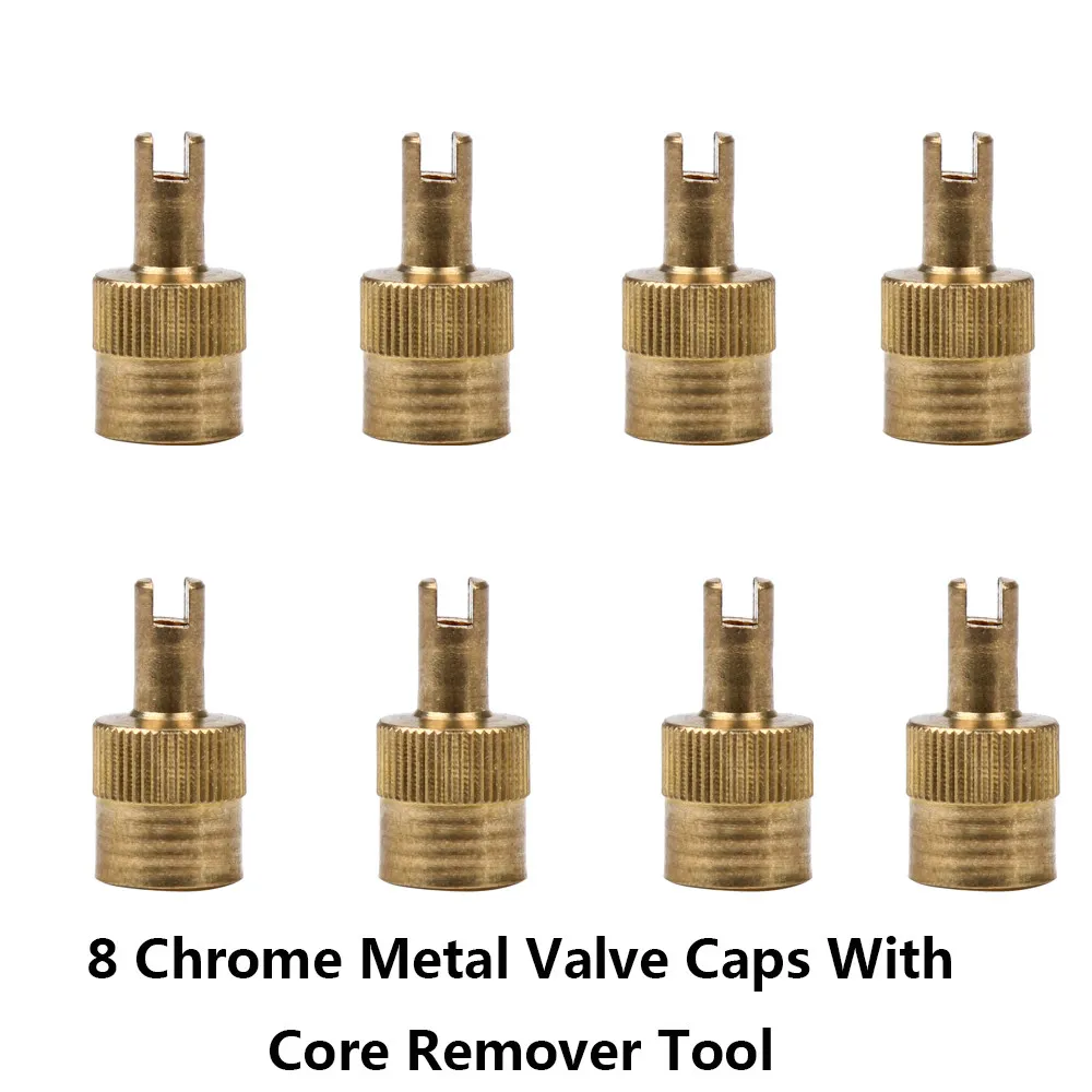 

2017 NEW 8 Metal Slotted Head Valve Stem Caps With Core Remover Tool Motorcyle/Car May18#2