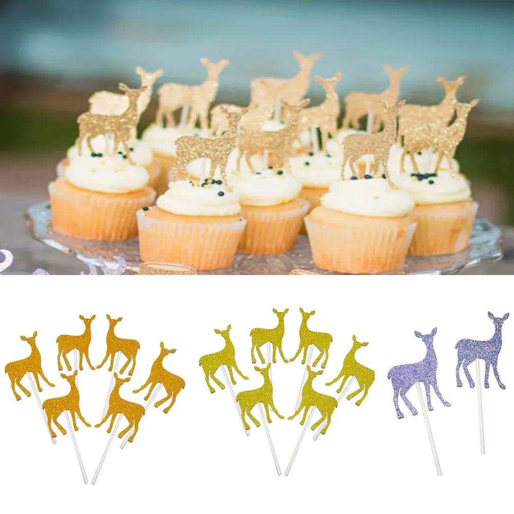 

1 Set Deer Cake Decorating Topper Cupcake Toppers Sika Deer Cake Topper Food Picks Happy Birthday Holiday Party Decorations