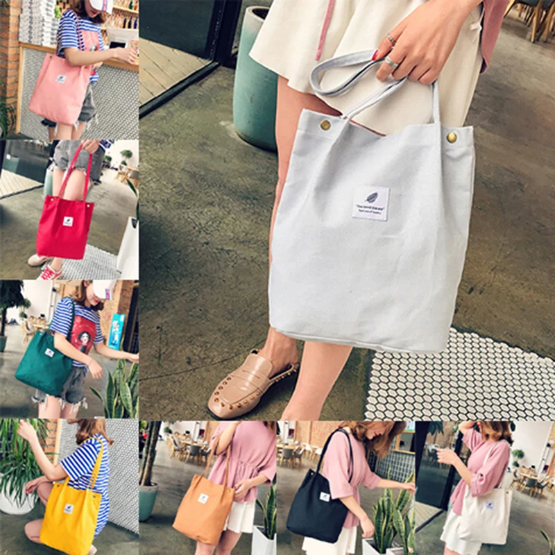 Women Classic Canvas Bag Large-capacity Literary Simple Corduroy/Canvas Shoulder Bag Girls Environmentally-friendly Tote Bags
