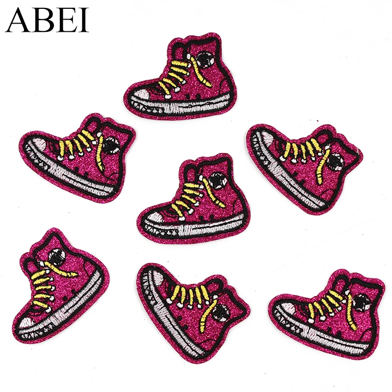 

10pcs/lot Diy Glitter Shoes Stickers Iron On Fashion Clothes Appliques Sew Handmade Patchwork Backpack Pants Jeans Coats Patches