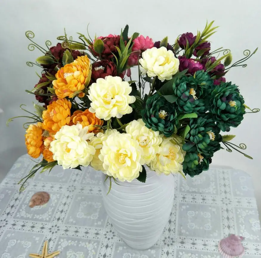 

6pcs Artificial Pericallis hybrida B. Nord Flower Branch For Plant Wall Wedding Archway Ceiling Home Hotal Office Bar Decorative