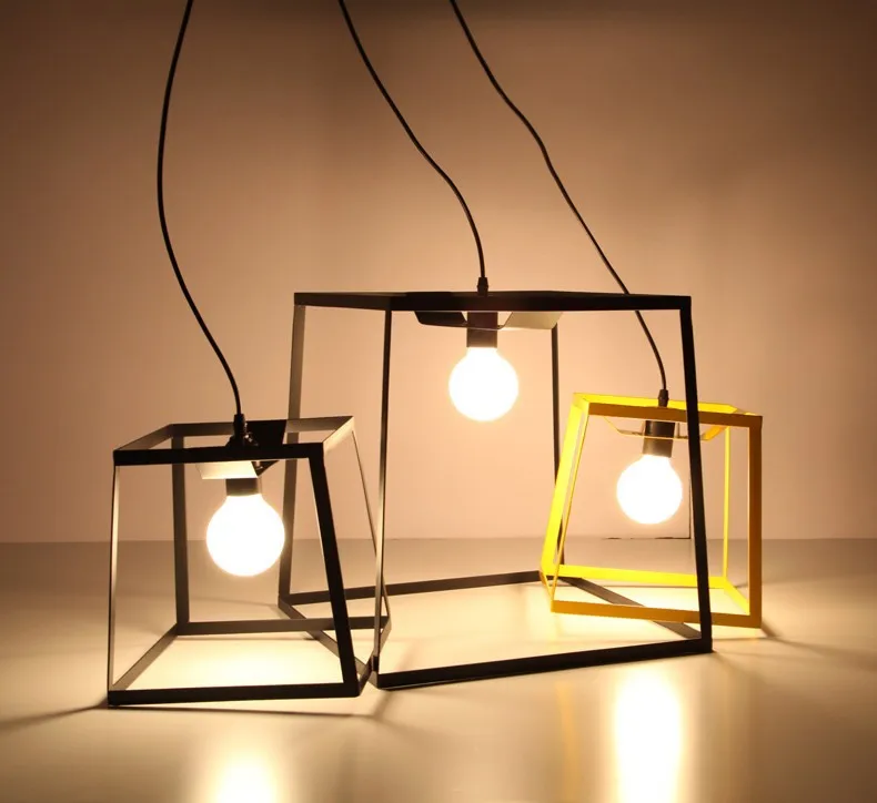 Modern Minimalist CUBE BOX FRAME Pendant Light Geometric Simple bar counter kitchen ceiling lamp light fixture (9)