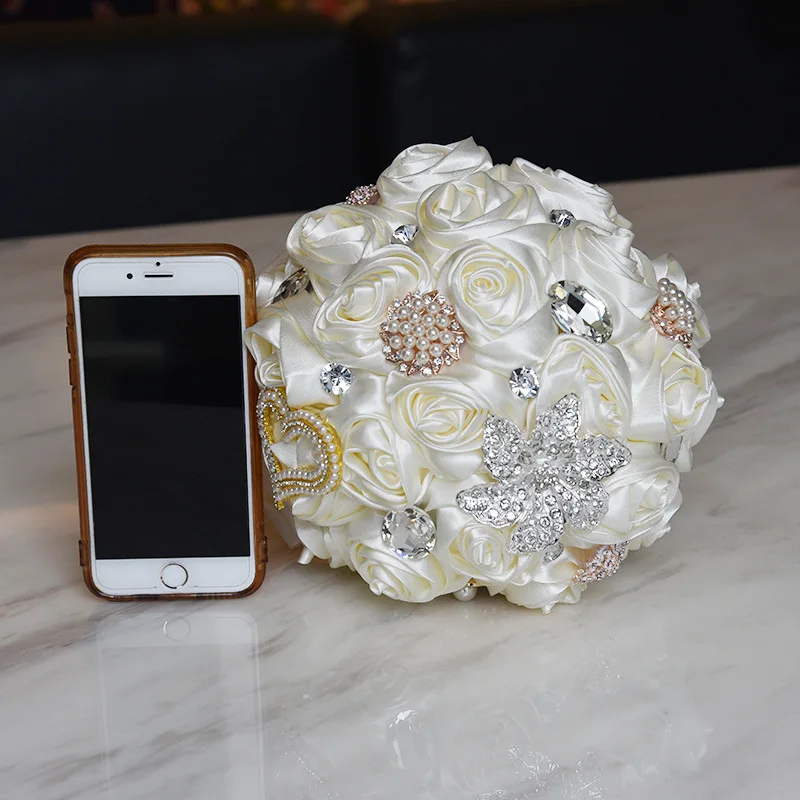 Потрясающие Свадебные цветы белые свадебные букеты искусственная роза букет - Цвет: 18cm 1
