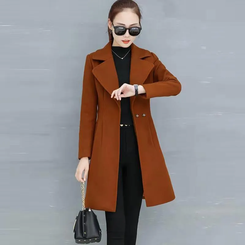 Новое тонкое шерстяное пальто женская верхняя одежда с длинными рукавами и воротником-стойкой повседневное осенне-зимнее элегантное пальто с поясом