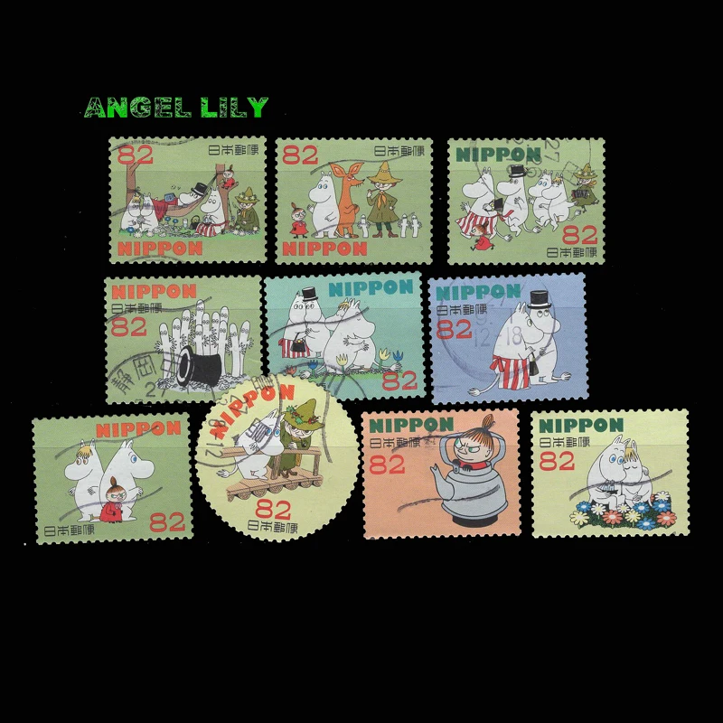 

10 PCS/set Japanese Cartoon Comic Postage Stamps Used With Post Mark For Collection