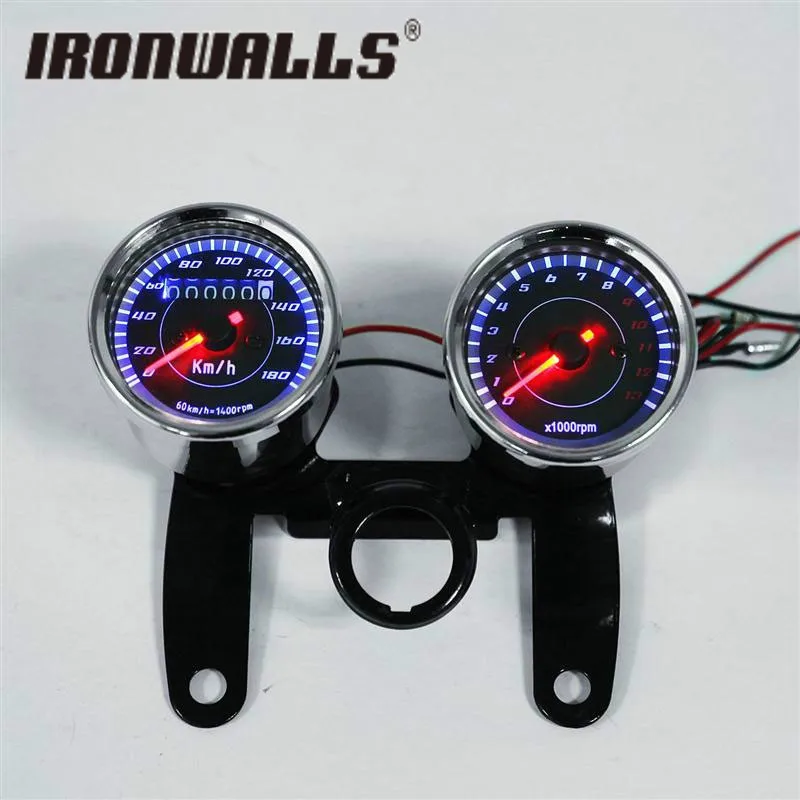 Ironwalls Backlit Motorcycle Speedometer Tachometer Kit With Bracket