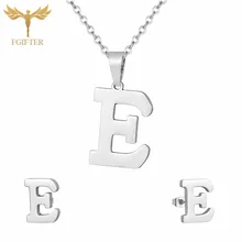 Ожерелье с подвеской в виде буквы Е, серьги-гвоздики, набор украшений для женщин и девочек, серебряные ювелирные изделия из нержавеющей стали, подарки на годовщину