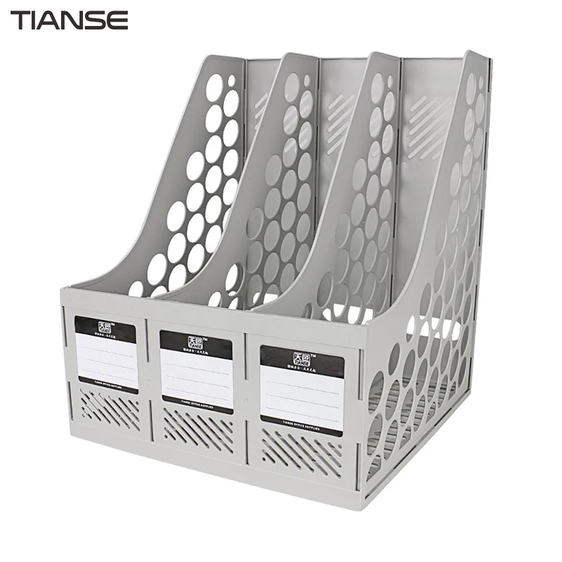 

TIANSE TS-1302 Thickened 3 Section Divider File Document Rack Solid Color Home Office Desktop Accessories Blue/Gray