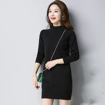 

2020 Winter New Women's Sweater Half-high Collar Loose Large Size Sweater Plus Velvet Warm Wild Long Shirt Bottom Shirt LQ098